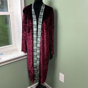 NWOT Sterling Kreek burgundy velvet cardigan, duster XL